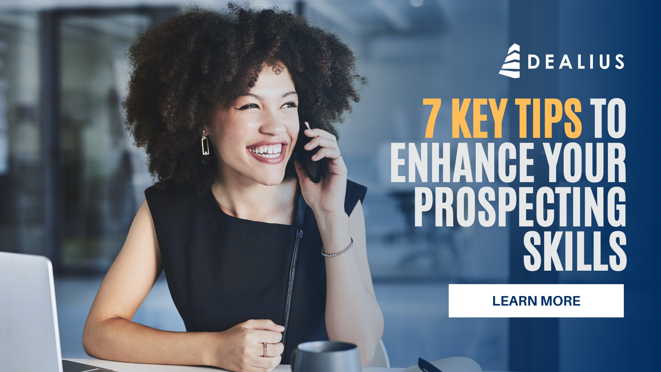 Blog banner with title "7 Key Tips to Enhance Your Prospecting Skills"
